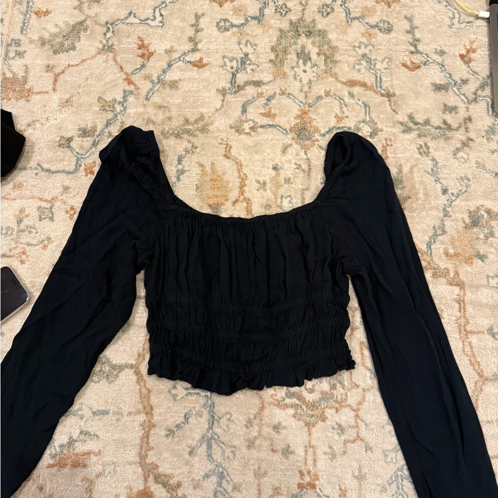 Urban Outfitters Black Smocked Crop Blouse